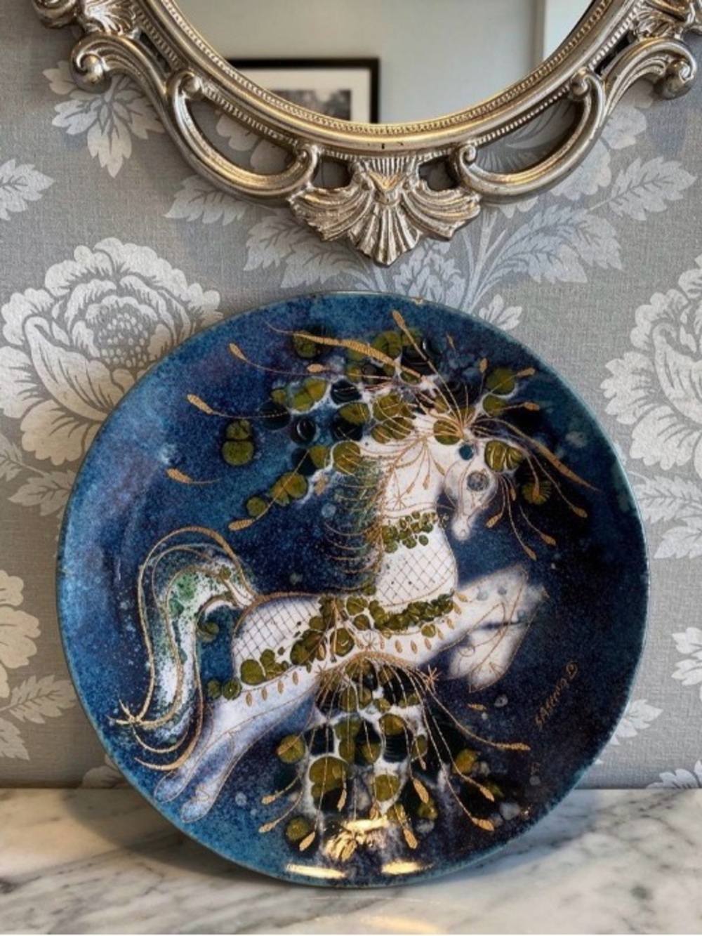 Sascha B Brastoff Signed Midcentury Enamel On Copper Horse Wall Plate 1950’s